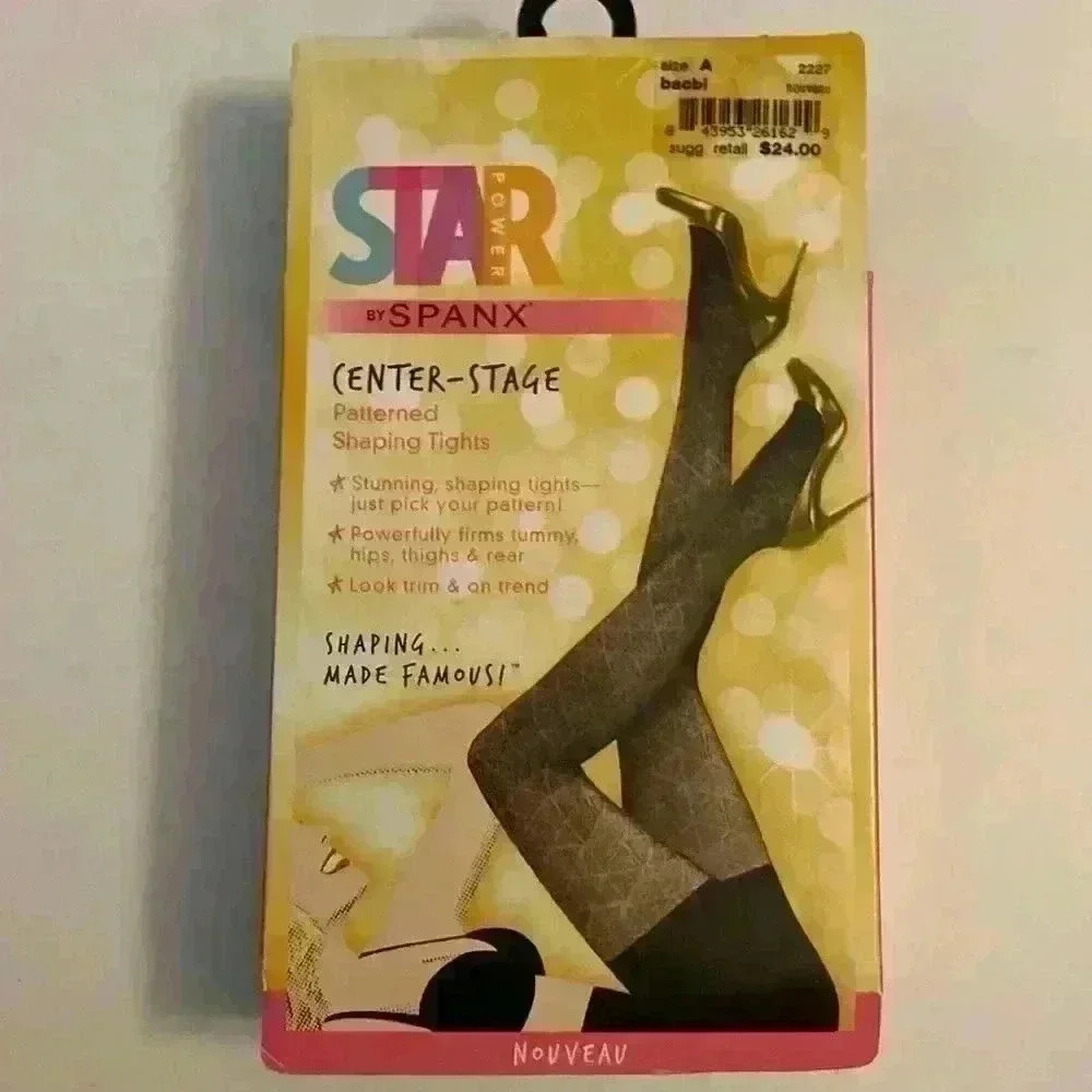Woman’s Star Power Center Stage Patterned Tights By Spanx Size A in Black-New